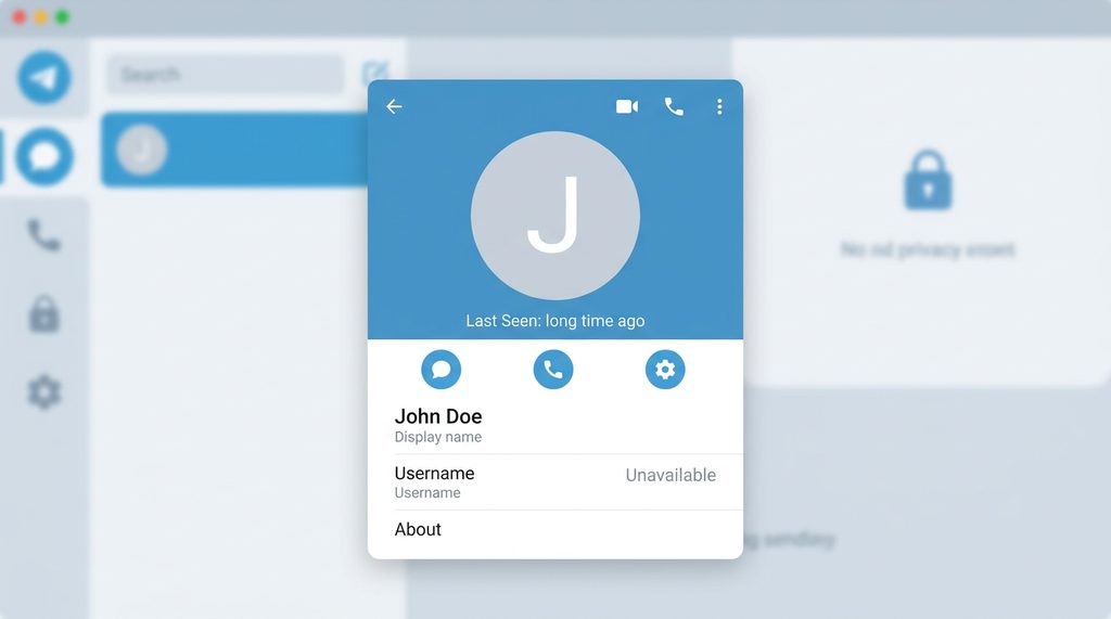 一个Telegram个人资料页面，显示为默认的占位符头像，背景是极简风格的界面设计