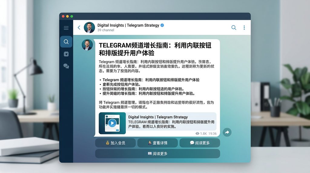一张展示 Telegram 频道内带有内联按钮的精致排版页面截图，包含标题、段落和下方的点击链接按钮