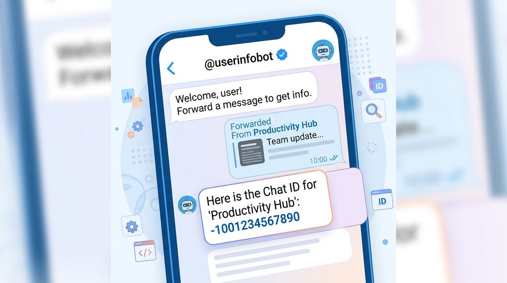 手机截屏示例,展示将群组消息转发给 @userinfobot 后,机器人返回 Chat ID 的对话
