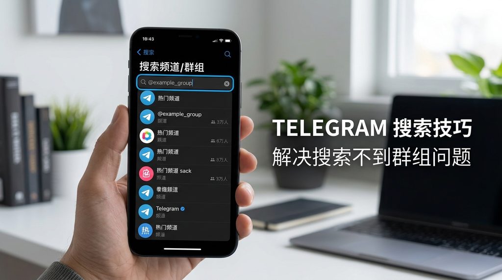 展示 Telegram 搜索结果页面,输入搜索词后弹出相关频道列表的 UI 界面图