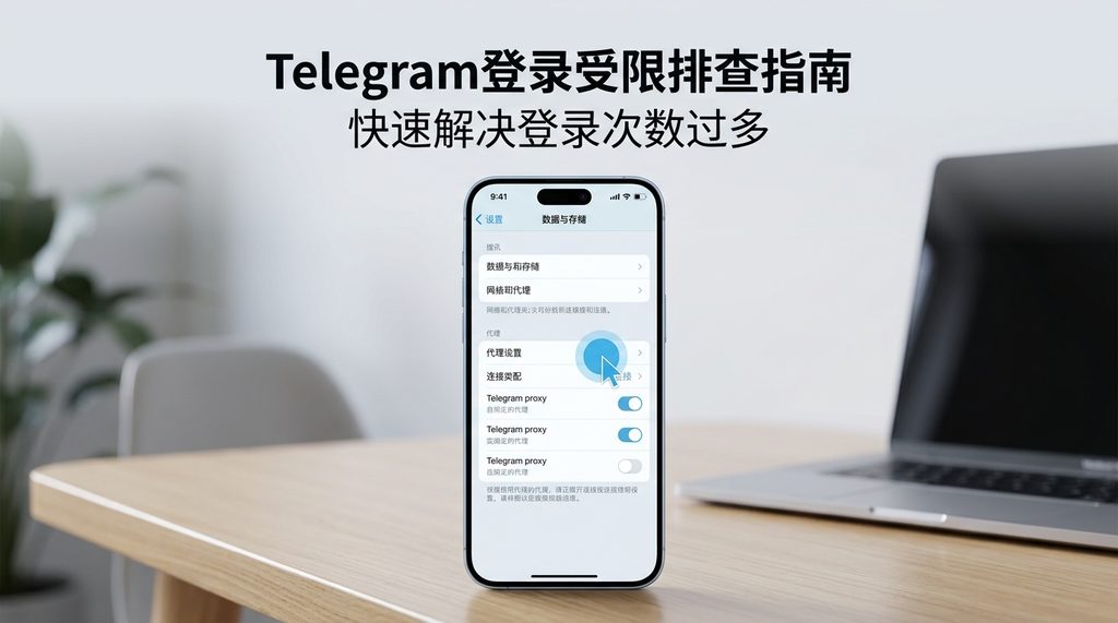 手机截屏展示Telegram设置界面,光标正在切换不同的连接选项,简洁的UI风格,体现出排查问题的逻