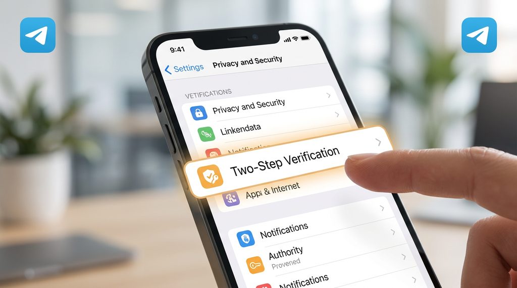 用户在手机设置界面开启两步验证的截屏，突出“两步验证”菜单选项，光线柔和，清晰易读